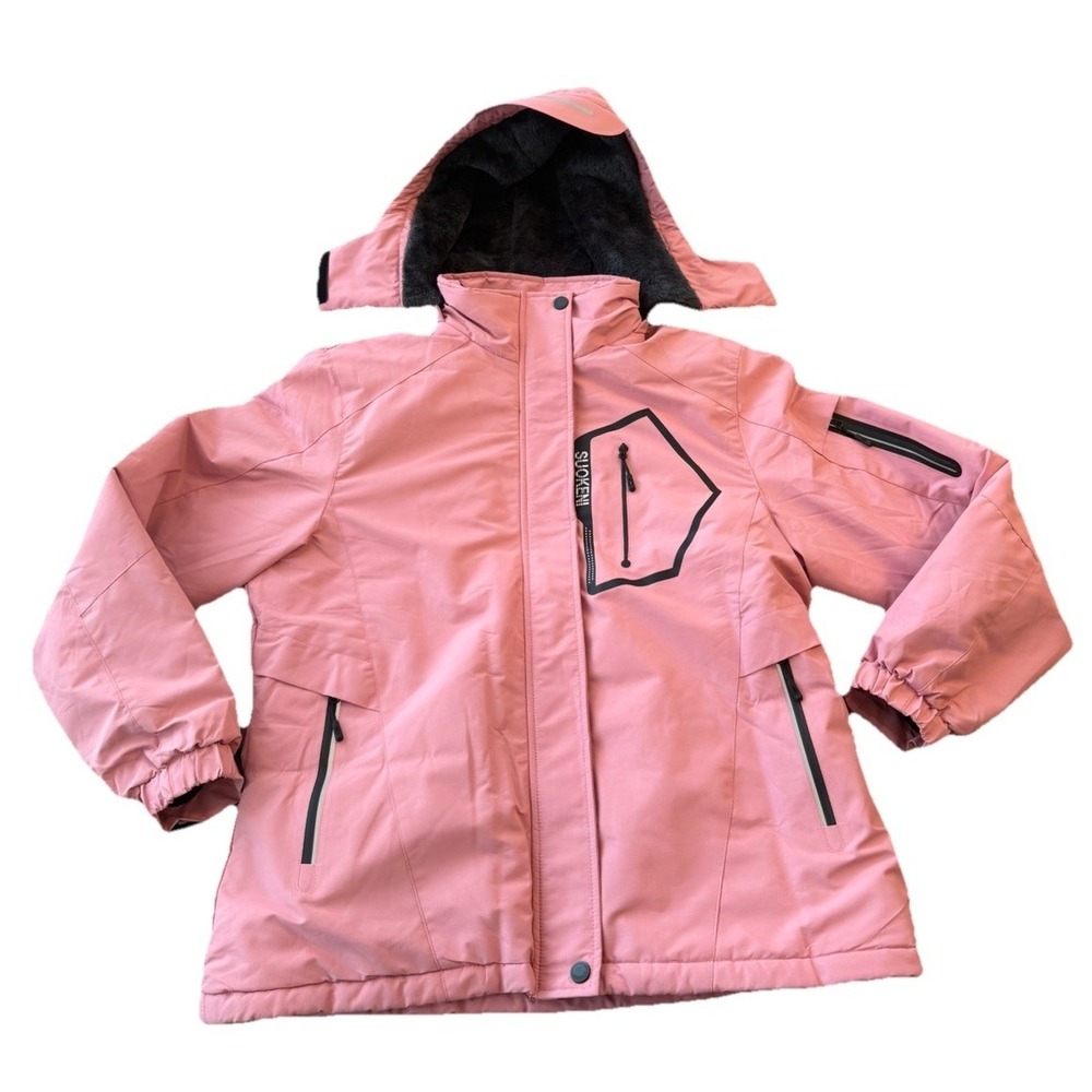 Suokeni Womens‎ Ski Jacket L Pink Waterproof Hooded Winter Coat Insulated